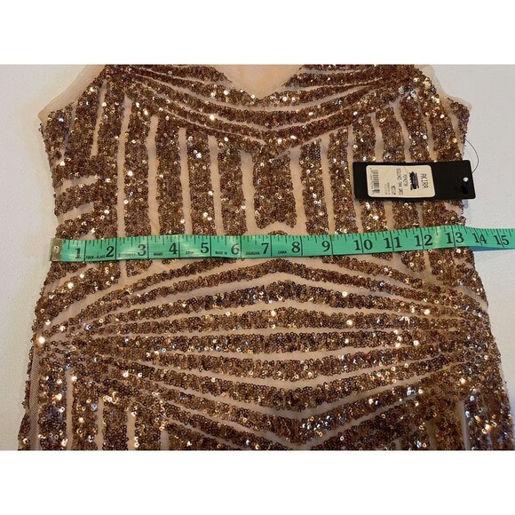 Akira Chicago Womens Sequins Mini Deep V-Neckline Dress Brown Size Medium - Picture 5 of 9